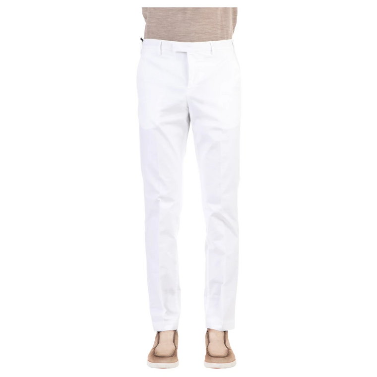 Białe Spodnie z Teksturowanego Elastycznego Bawełny PT Torino