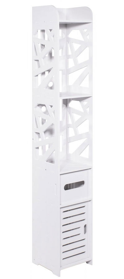 Biała ażurowa wąska szafka łazienkowa - Ractis 4X