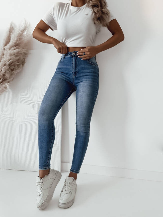 SPODNIE JEANSOWE SKINNY Z BARDZO WYSOKIM STANEM- JASNY DENIM