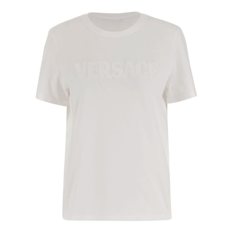 Bawełna Crew Neck Logo T-shirt Biały Versace