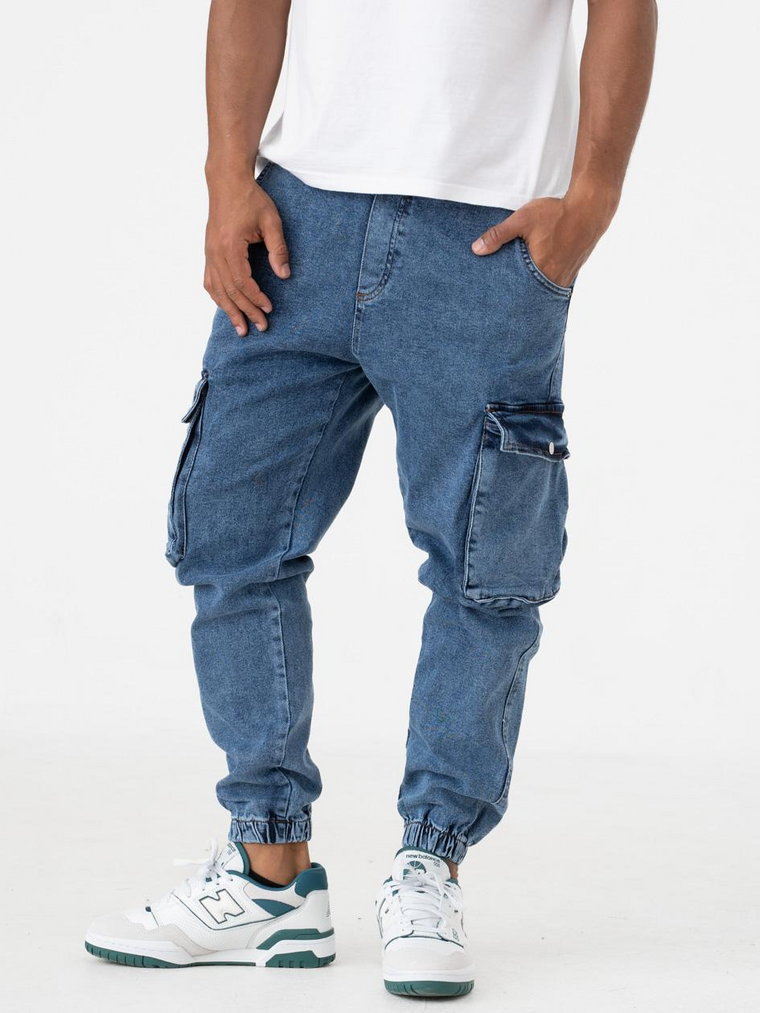 Spodnie Jeansowe Jogger Cargo Męskie Niebieskie i8 Denim Gum Sticker