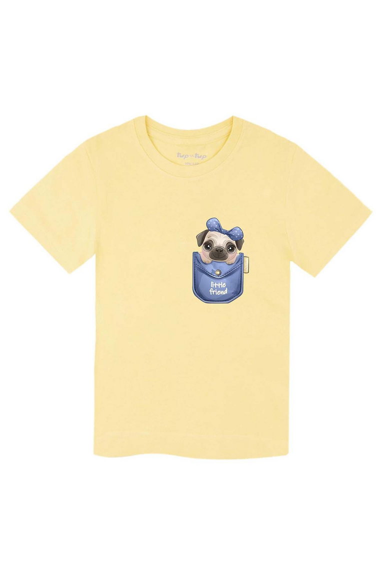 Żółty t-shirt dla dziewczynyki z bawełny Tup Tup z pieskiem