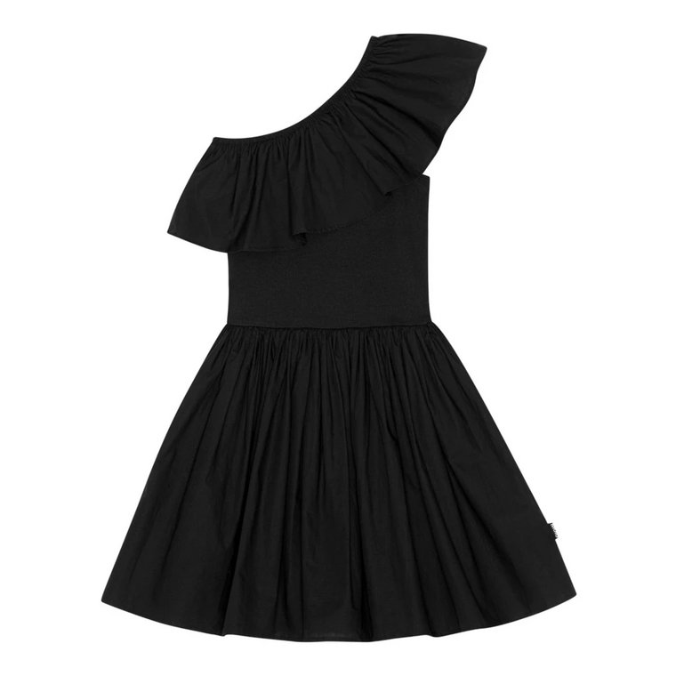 Czarna sukienka z jednym ramieniem z organicznej bawełny Molo