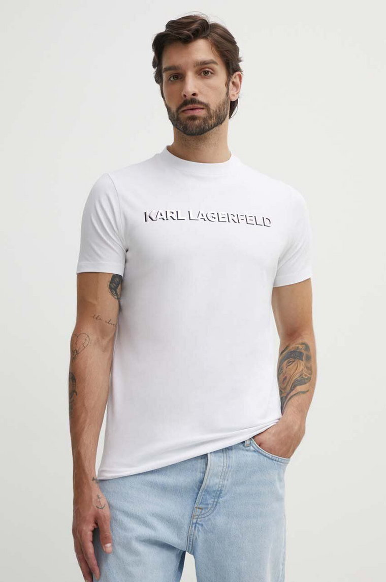 Karl Lagerfeld t-shirt męski kolor biały z nadrukiem 542221.755053