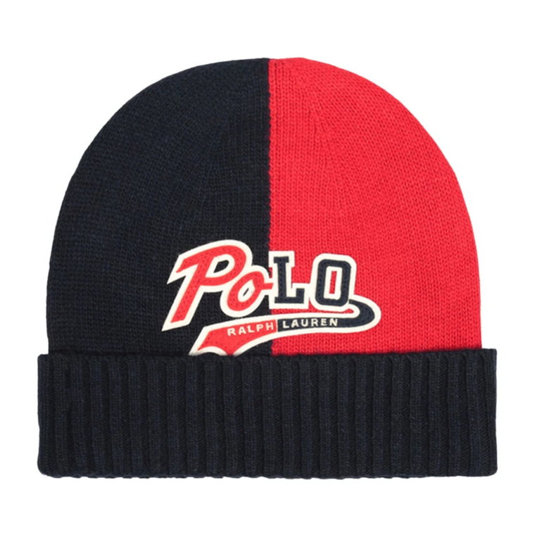 Niebieski i Czerwony Czapka Beanie dla Dzieci Ralph Lauren