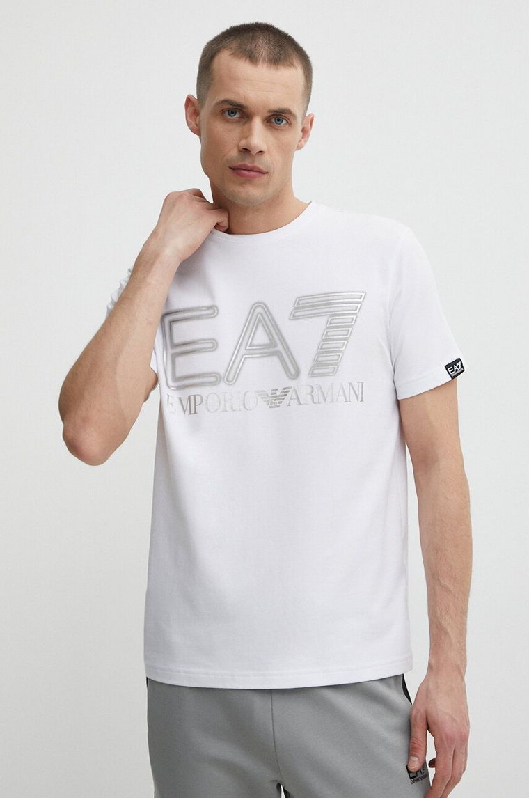 EA7 Emporio Armani t-shirt męski kolor biały z nadrukiem