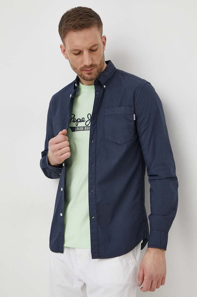 Pepe Jeans koszula bawełniana Prince męska kolor granatowy regular z kołnierzykiem button-down