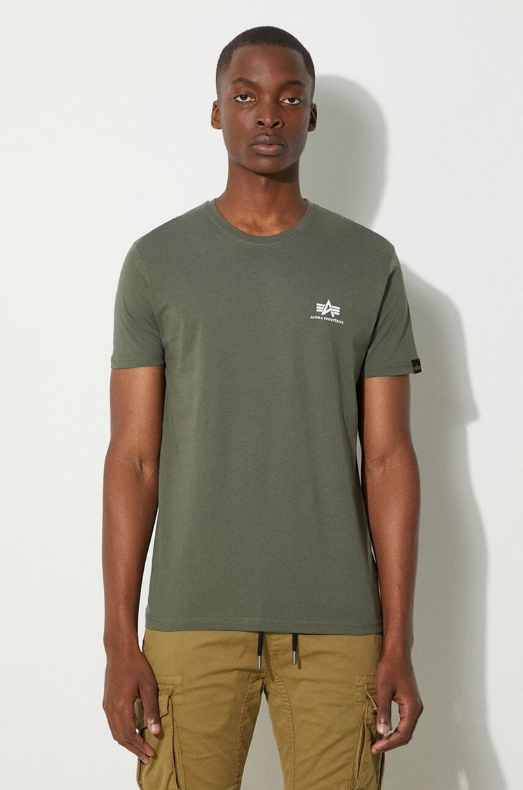 Alpha Industries t-shirt bawełniany Basic T Small Logo kolor zielony gładki 188505.142