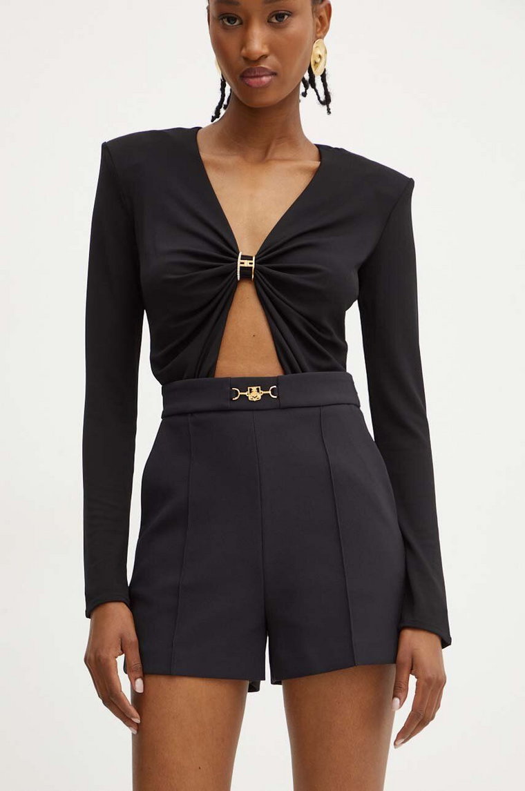 Elisabetta Franchi szorty damskie kolor czarny gładkie high waist SH00746E2