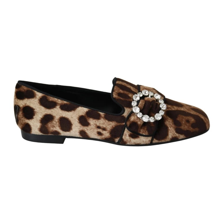 Brown Leopard Print Crystals Loafers Flats Shoes Dolce & Gabbana