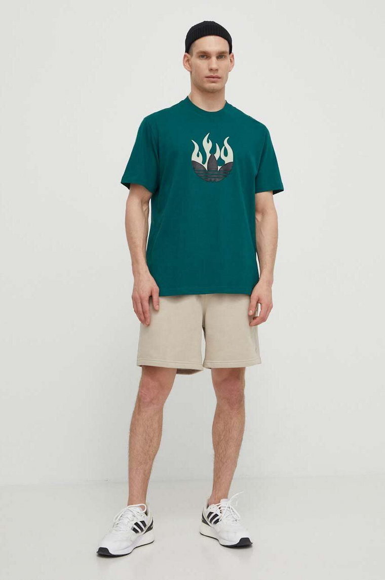 adidas Originals t-shirt bawełniany męski kolor zielony z nadrukiem IS0177