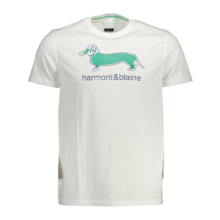 Biała Bawełniana Koszulka z Nadrukiem Harmont & Blaine