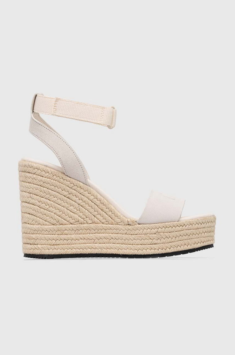 Calvin Klein Jeans sandały zamszowe WEDGE SANDAL SU CON damskie kolor beżowy na platformie YW0YW01026