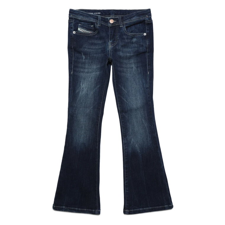Wąskie jeansy z rozszerzanymi nogawkami i przetarciami Diesel