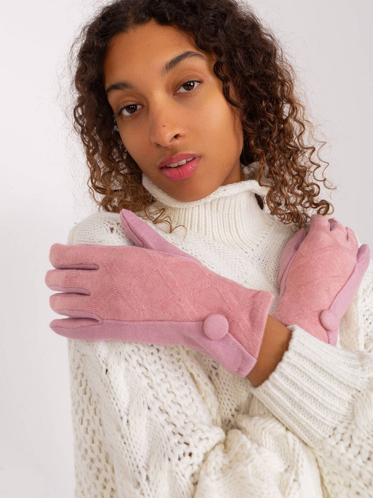 Rękawiczki jasny różowy ocieplenie guziki