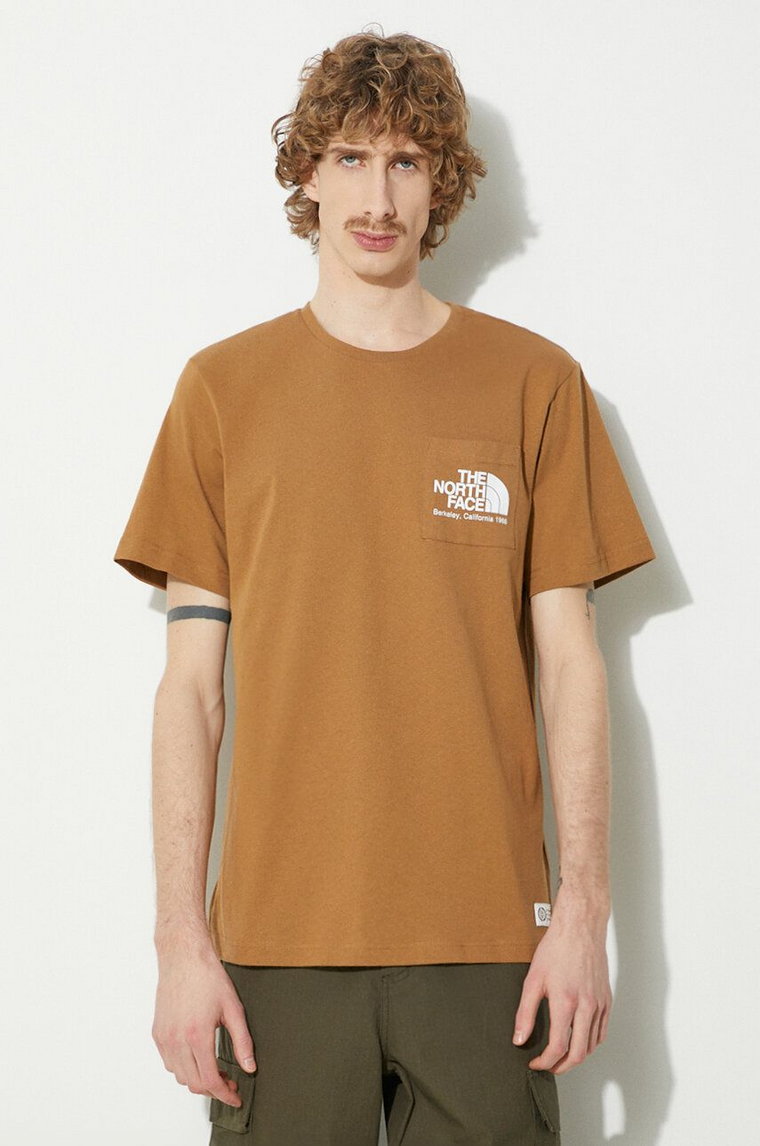 The North Face t-shirt bawełniany M Berkeley California Pocket S/S Tee męski kolor brązowy z nadrukiem NF0A87U21731