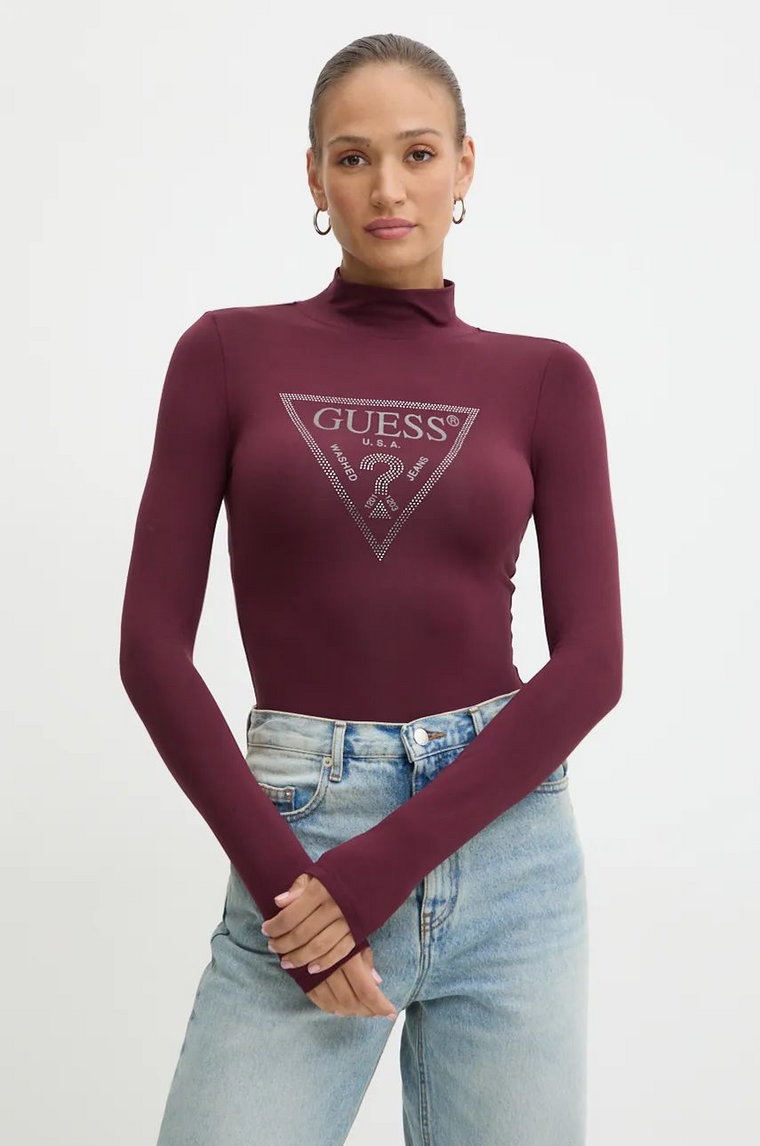 Guess body EVELYN damskie kolor bordowy z półgolfem W4BP08 K68D2