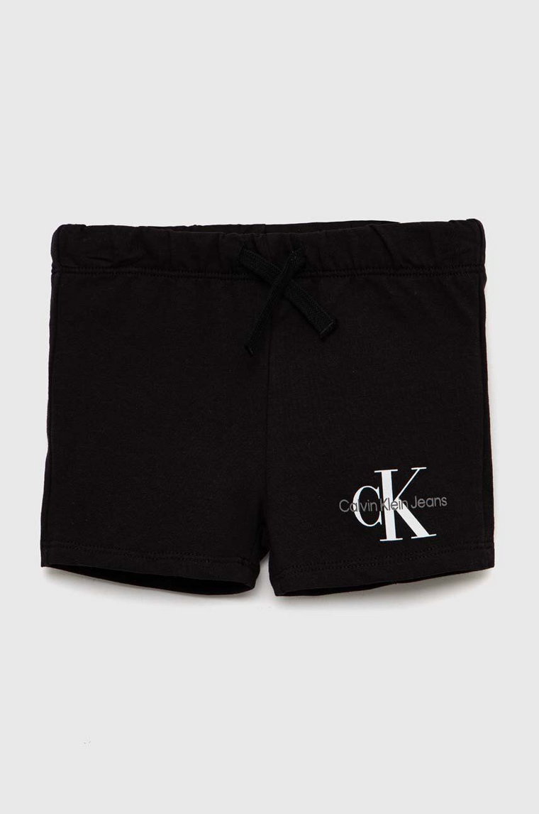 Calvin Klein Jeans szorty dziecięce kolor czarny z nadrukiem regulowana talia