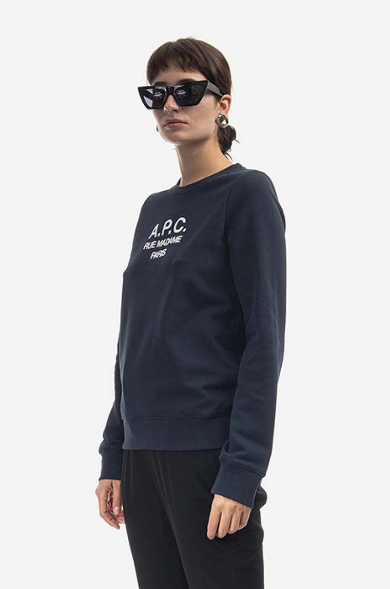 A.P.C. bluza bawełniana Sweat Tina damska kolor granatowy z aplikacją COEZD.F27561-MARINE