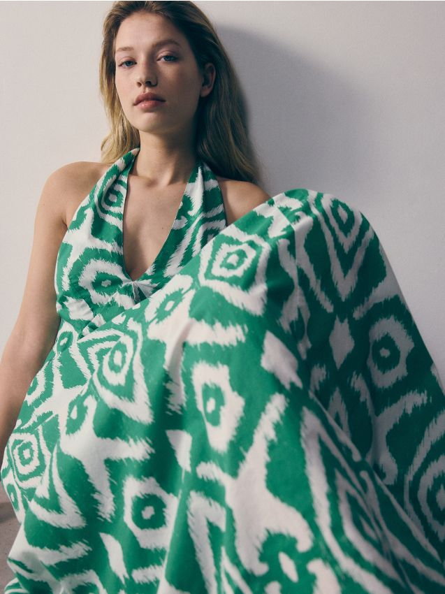 Reserved - Bawełniana sukienka maxi - zielony