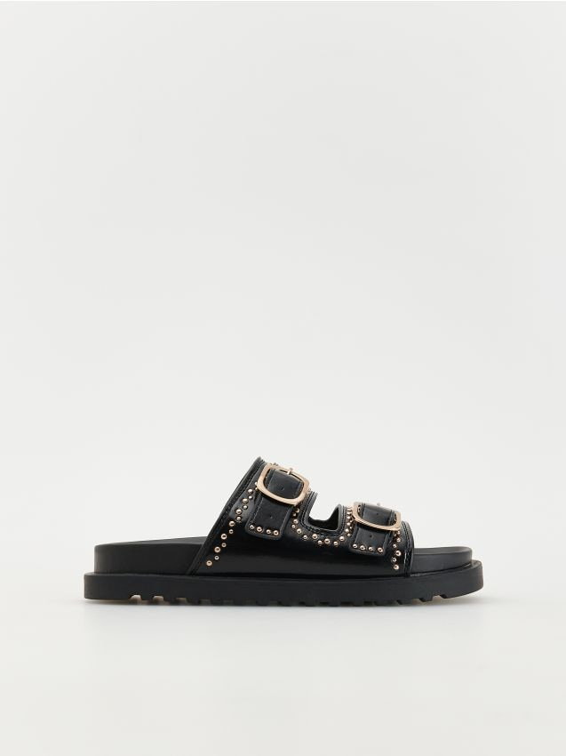 Reserved - Skórzane sandały ze sprzączkami - czarny