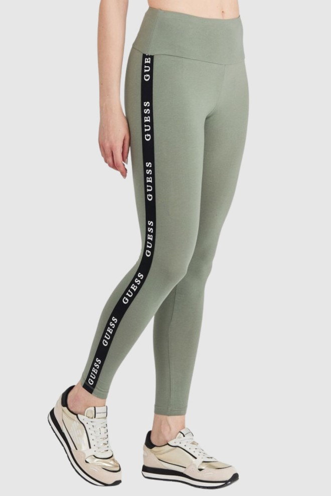 GUESS Zielone legginsy damskie z lampasami