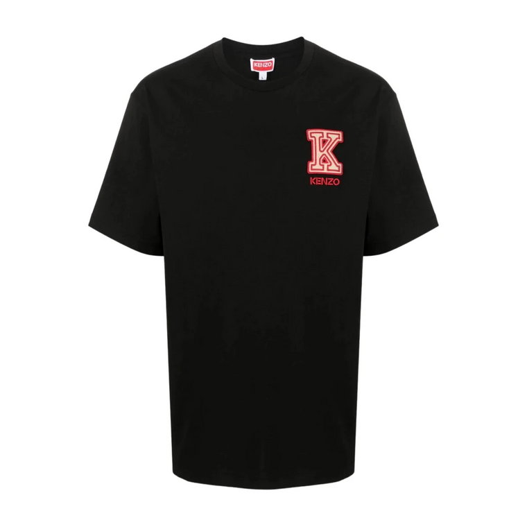 Czarny T-shirt Męski z Haftowanym Emblematem Kenzo