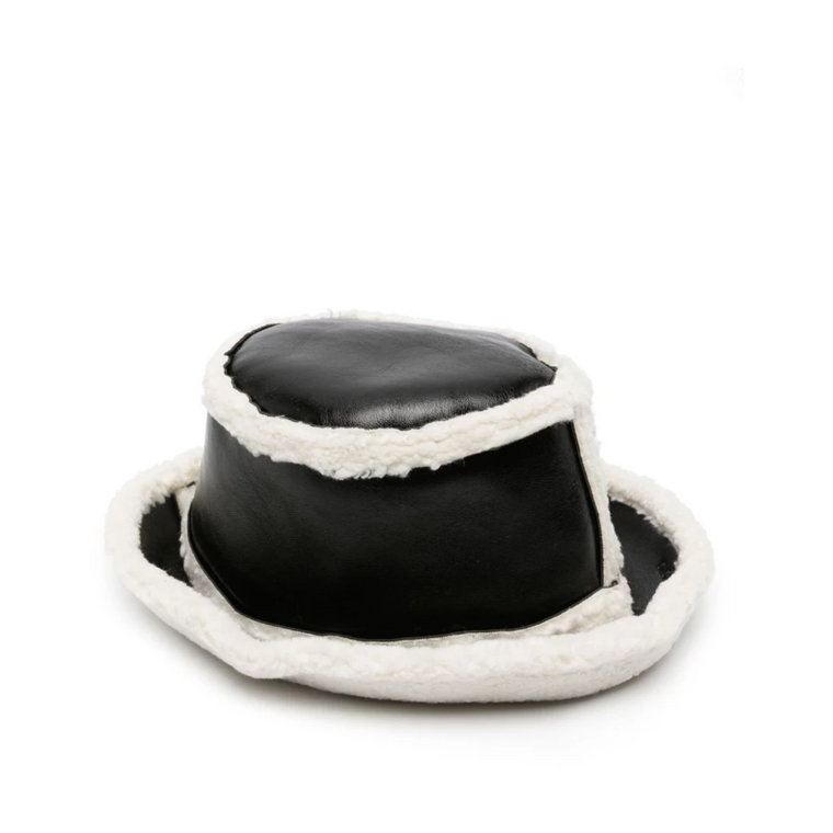 Czarny kapelusz wiaderko z imitacji skóry z futrzanym wykończeniem Stand Studio
