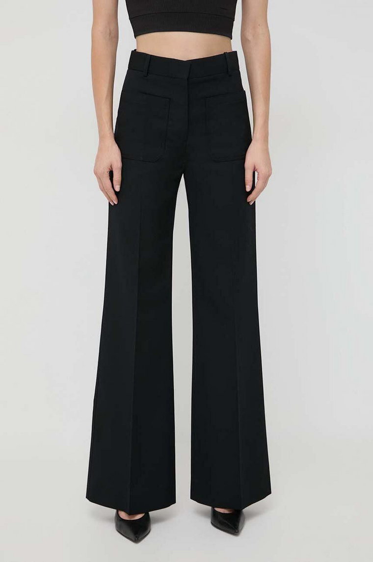 Victoria Beckham spodnie z domieszką wełny kolor czarny szerokie high waist 1124WTR005115A