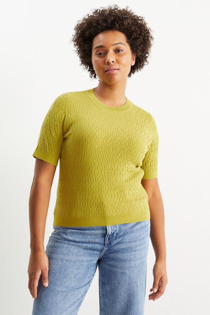 C&A Sweter z dzianiny-z krótkim rękawem, żółty, Rozmiar: XS