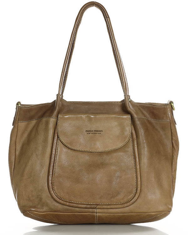 Pregio - Skórzana torba typu shopper bag - włoska beż taupe