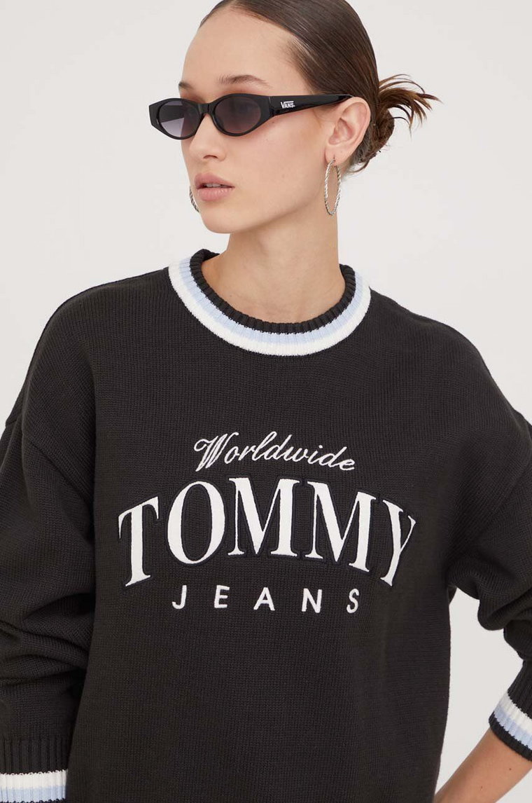 Tommy Jeans sweter bawełniany kolor czarny lekki