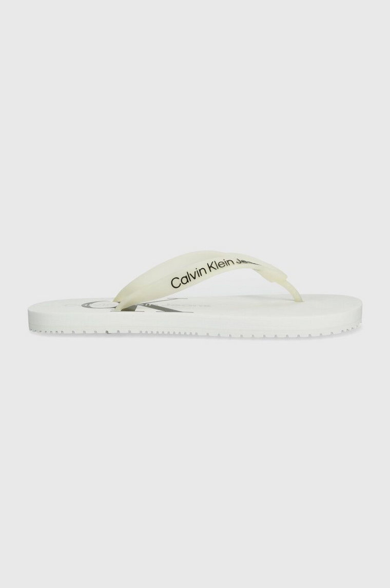 Calvin Klein Jeans japonki BEACH SANDAL MONOLOGO TPU damskie kolor biały na płaskim obcasie YW0YW01246