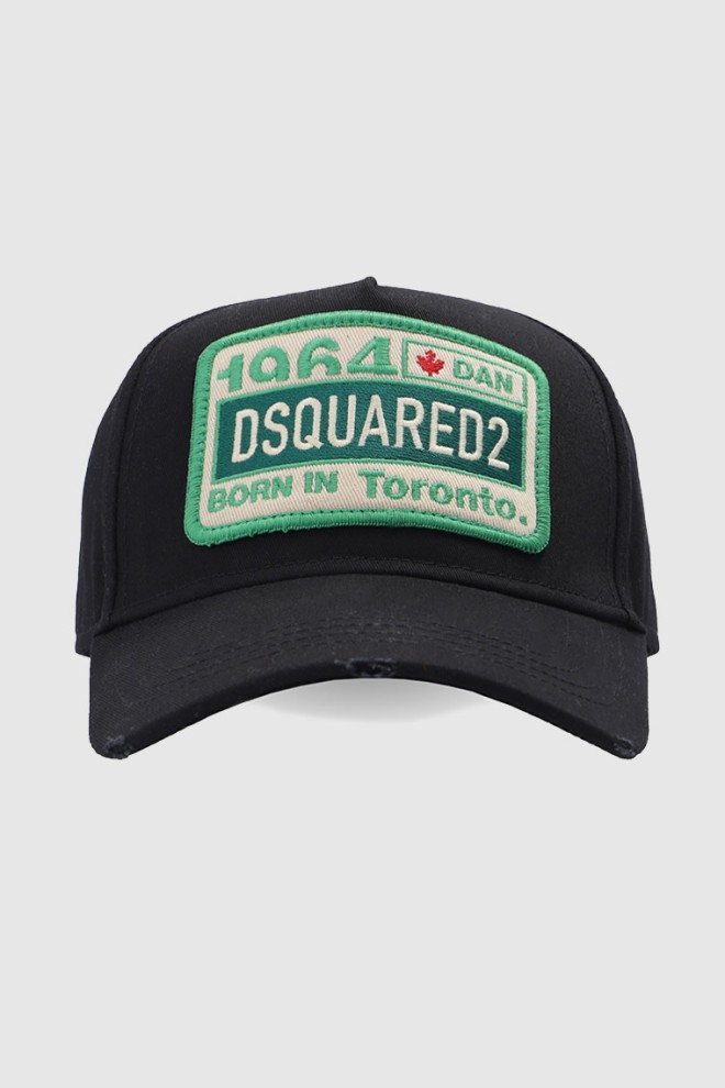 DSQUARED2 Czarna czapka z zieloną naszywką