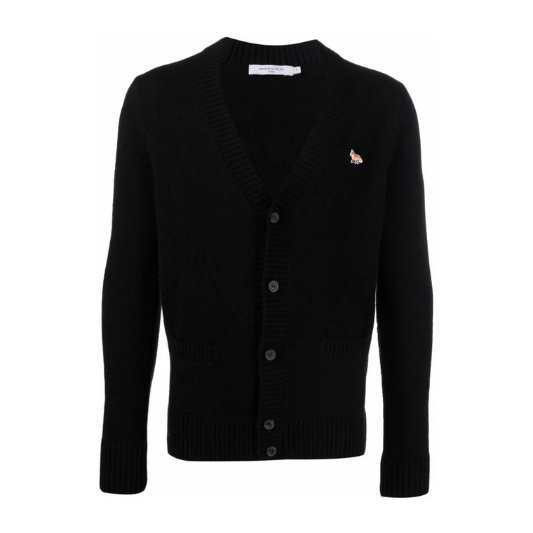 Czarny Wełniany Sweter z Zapięciem na Przodzie Maison Kitsuné