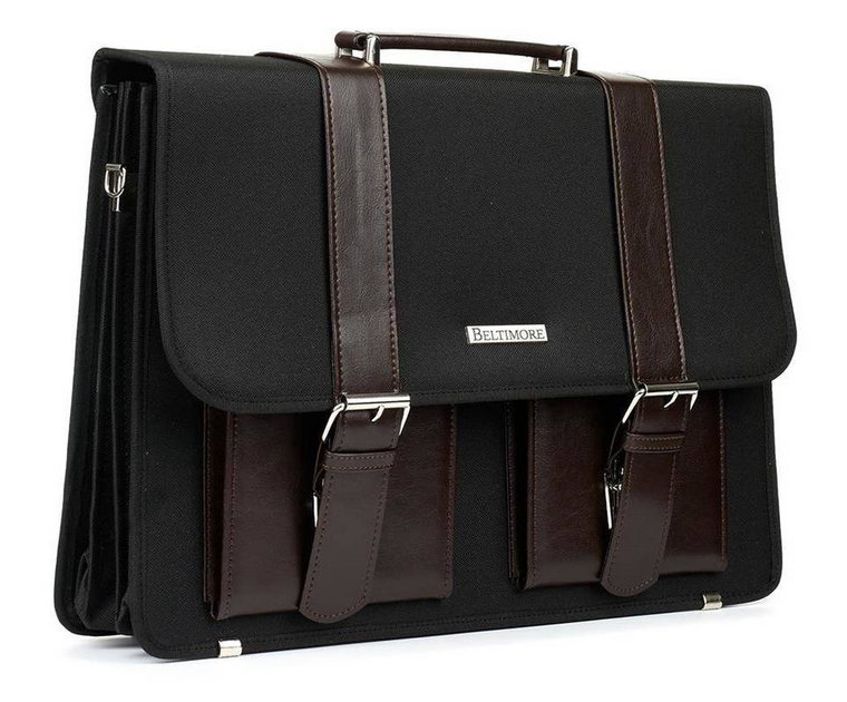 Beltimore luksusowa męska aktówka teczka torba duża na laptopa czarno-brązowa czarny