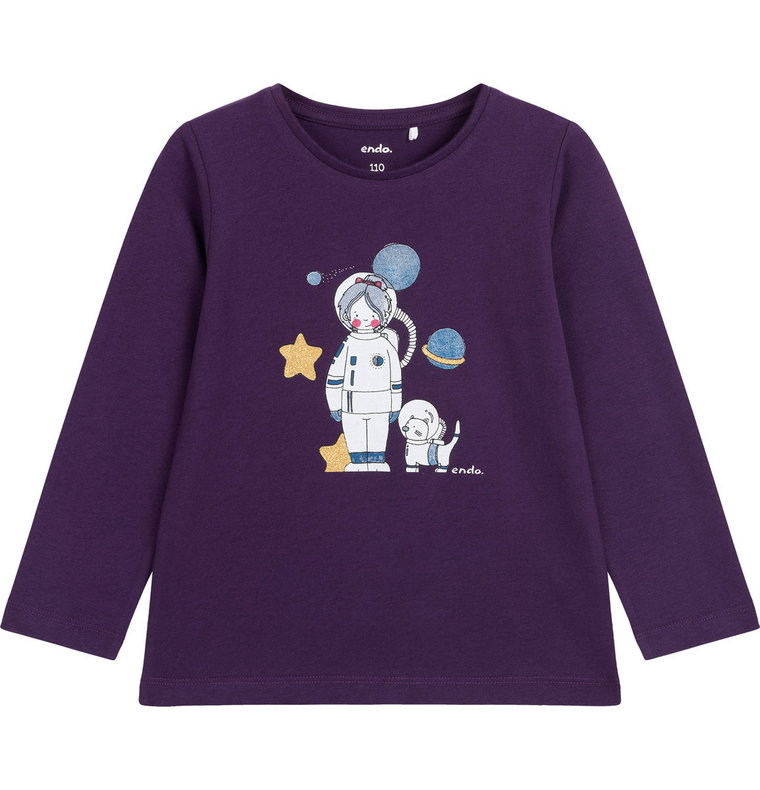 Bluzka z długim rękawem dziewczęca dziecięca 134 Kot I astronauta Endo