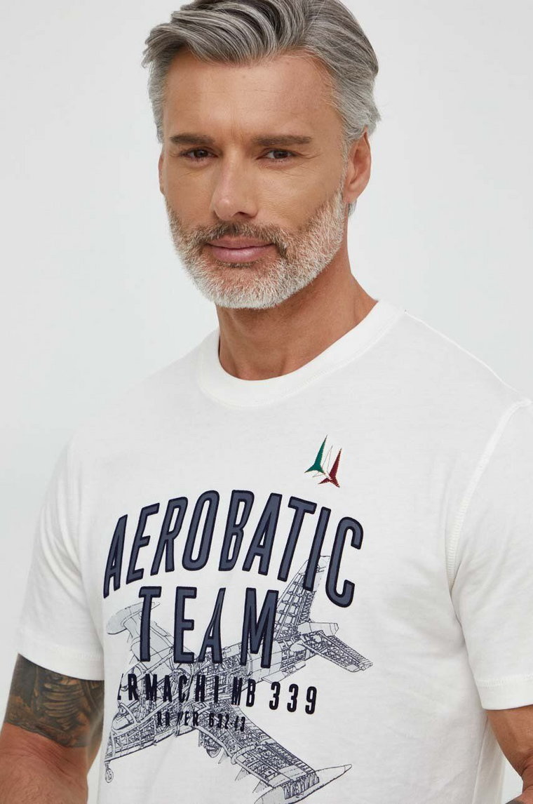 Aeronautica Militare t-shirt bawełniany męski kolor beżowy z nadrukiem TS2219J641
