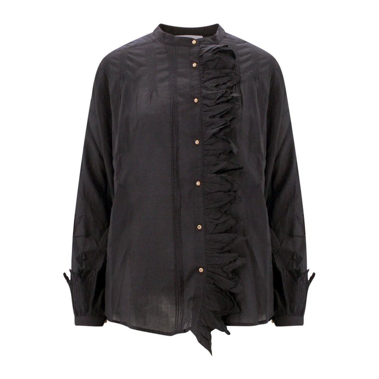 Czarna bawełniana koszula z okrągłym dekoltem i ozdobnymi guzikami Laurence Bras
