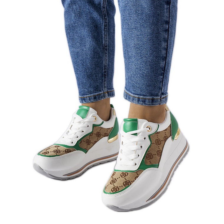 Inna Biało-zielone sneakersy na koturnie Rouxi