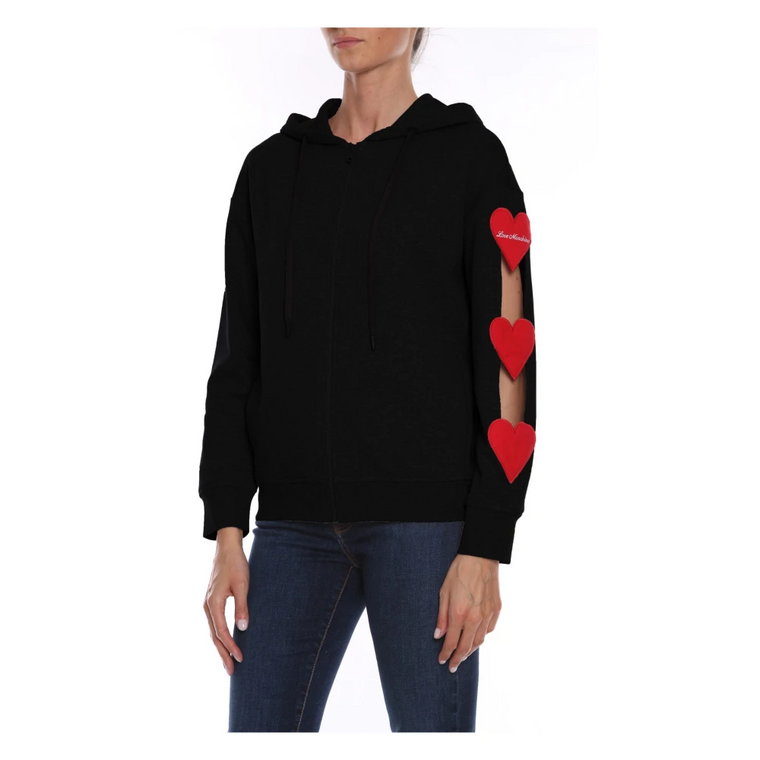 Czarny sweter z kapturem i zamkiem błyskawicznym Love Moschino