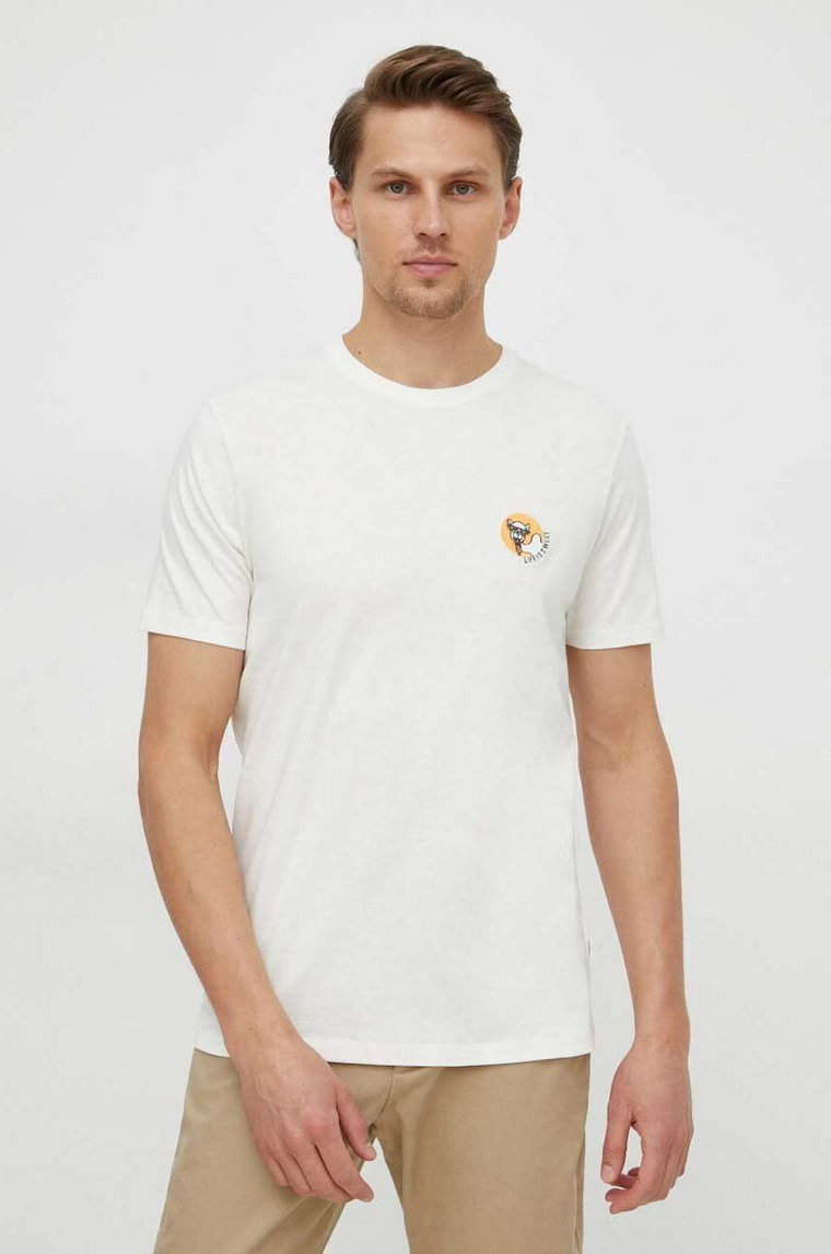 Lindbergh t-shirt bawełniany męski kolor beżowy z aplikacją