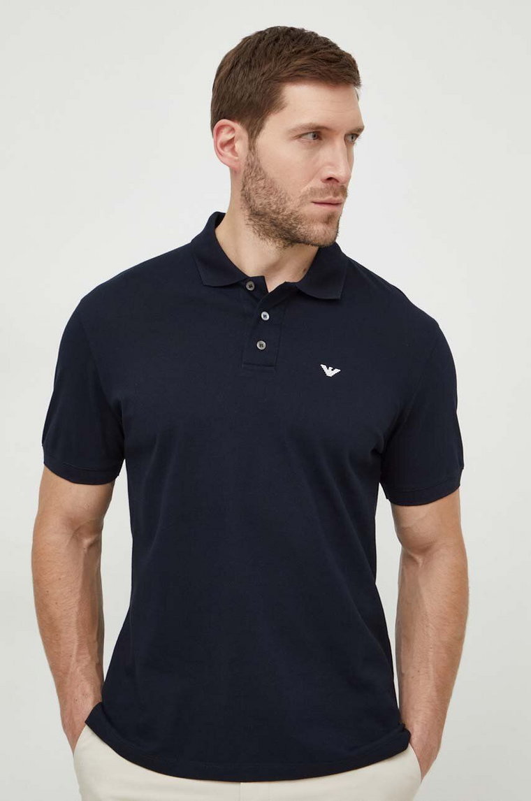 Emporio Armani polo bawełniane kolor granatowy gładki 8N1FQ2 1JTKZ