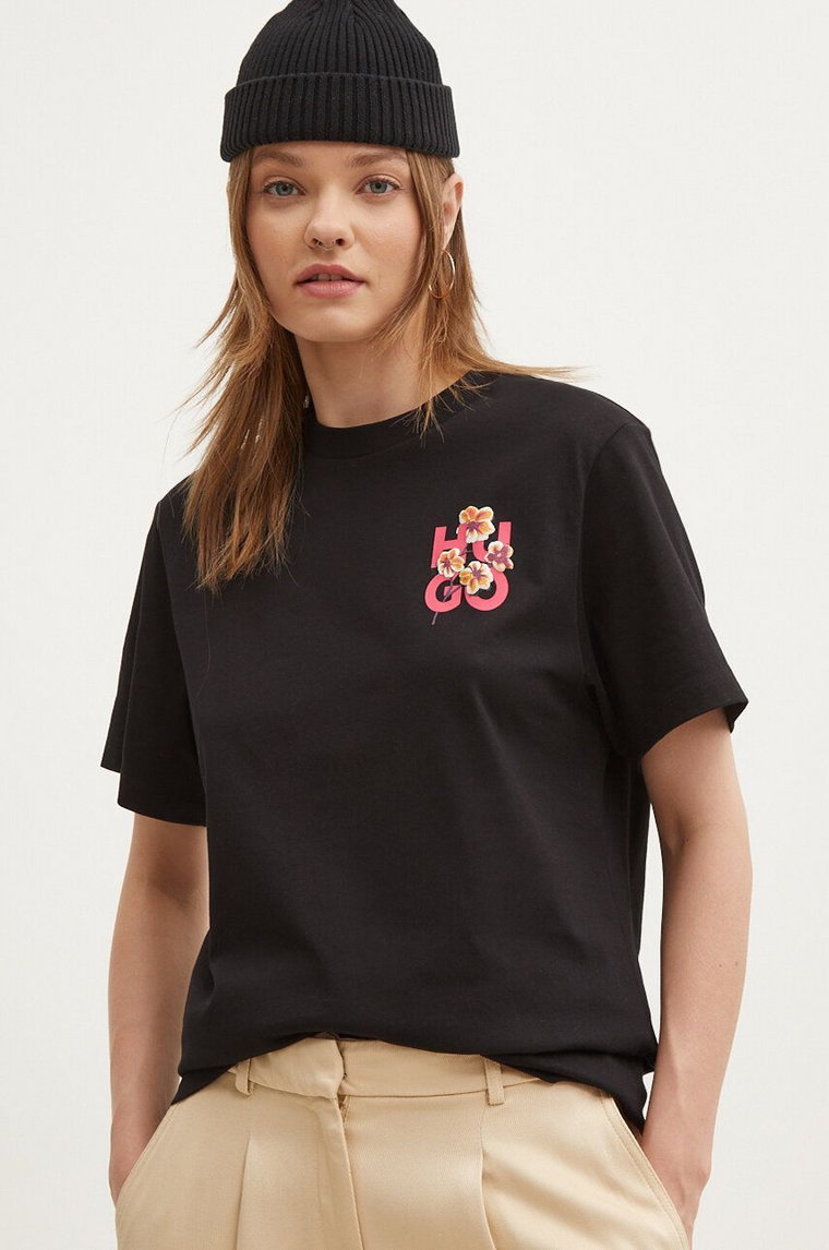 HUGO t-shirt bawełniany damski kolor czarny 50520307