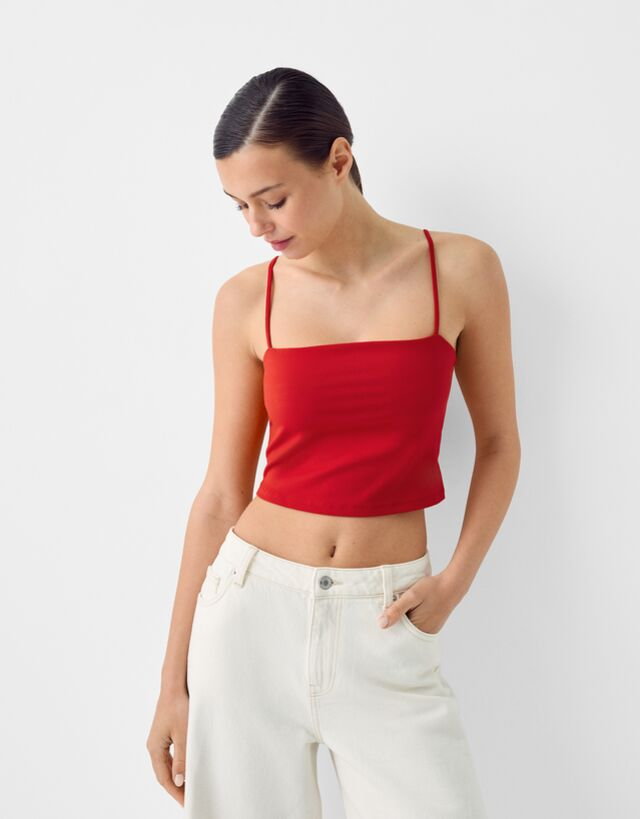 Bershka Top Na Ramiączkach W Stylu 90'S Kobieta S Red