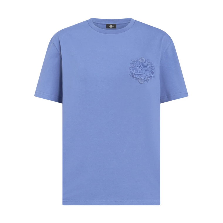 Niebieski Kwiatowy T-shirt z okrągłym dekoltem Etro