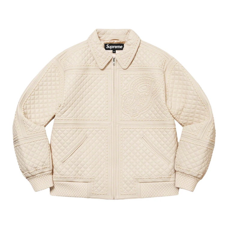 Studded Quilted Leather Jacket White Supreme