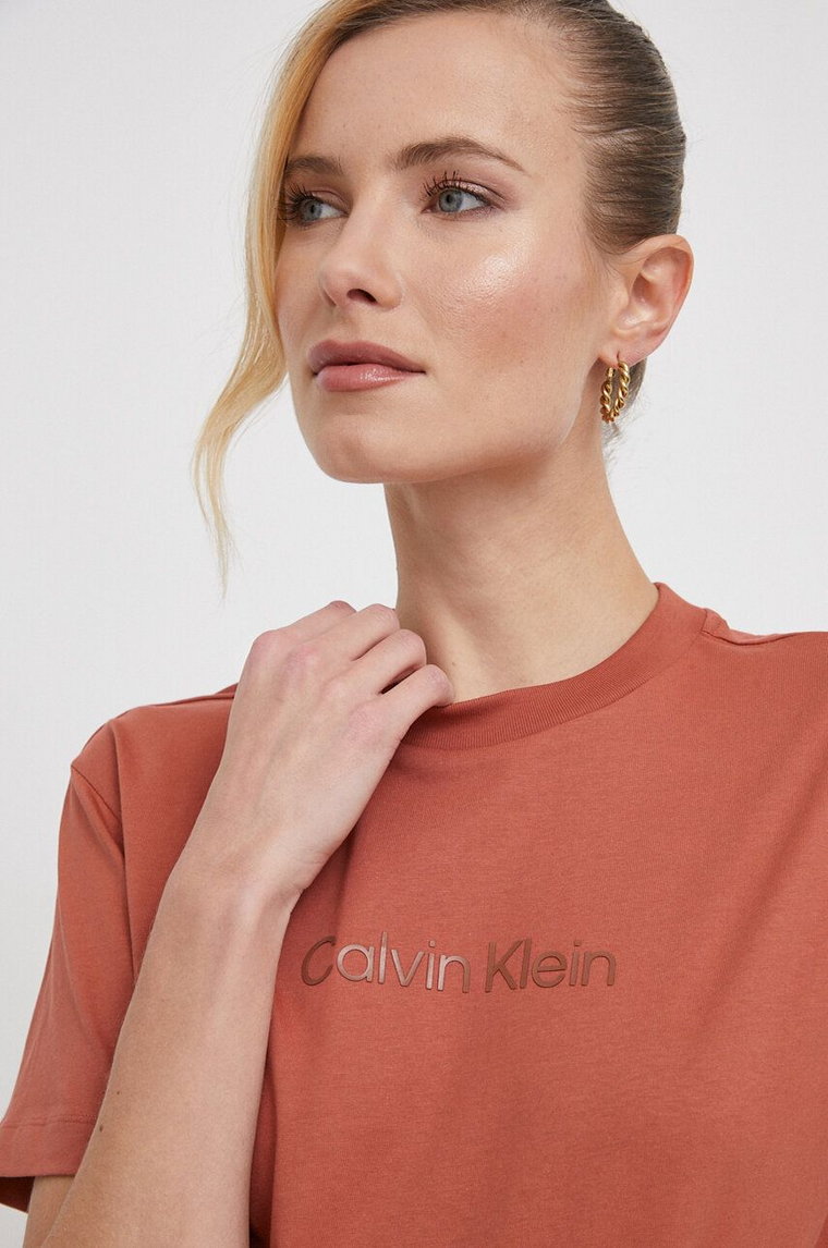 Calvin Klein t-shirt bawełniany damski kolor pomarańczowy