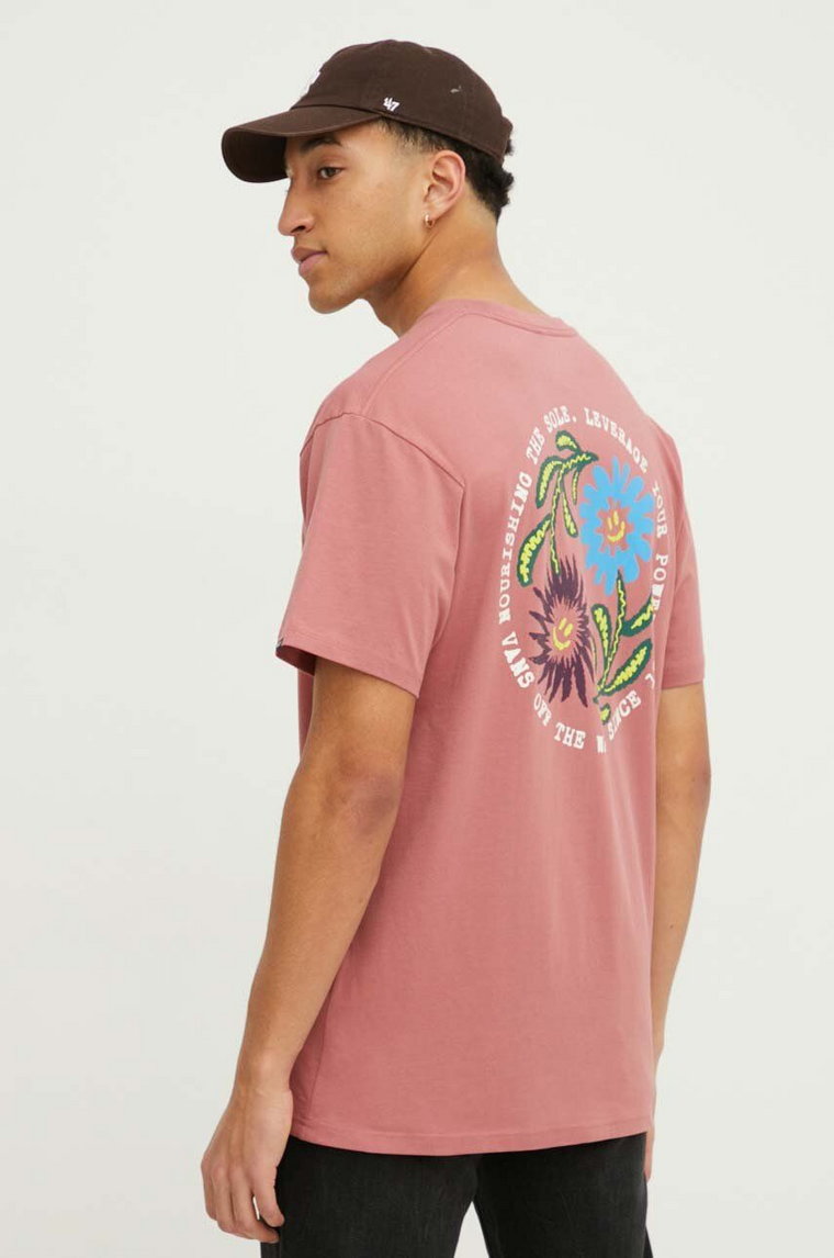 Vans t-shirt bawełniany męski kolor różowy z nadrukiem