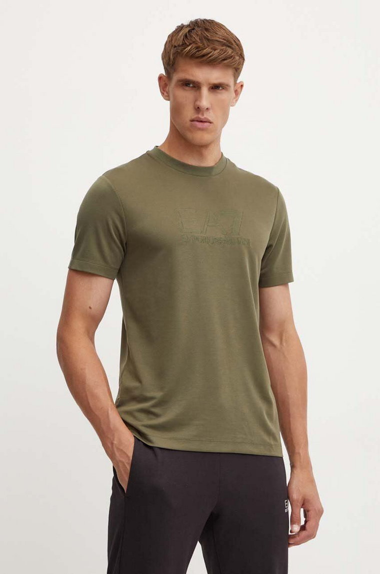 EA7 Emporio Armani t-shirt męski kolor zielony z aplikacją PJUJZ.6DPT71